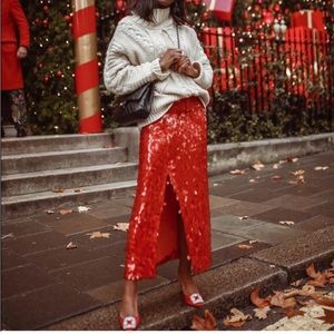 NWT medium Zara red sequin pencil skirt